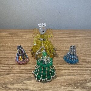 Vintage Handmade Christmas Bead And Safety Pin Angel ornament & Bells‎
